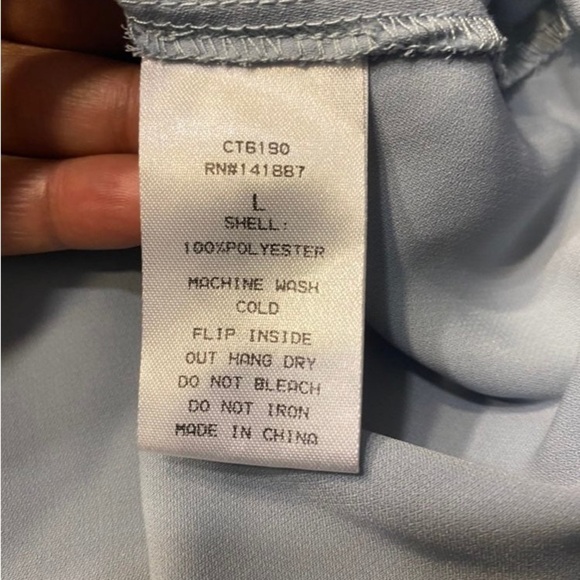 TCEC Ciara Fringe Off Shoulder Blouse bell sleeve light blue gray casual top L - Picture 5 of 8